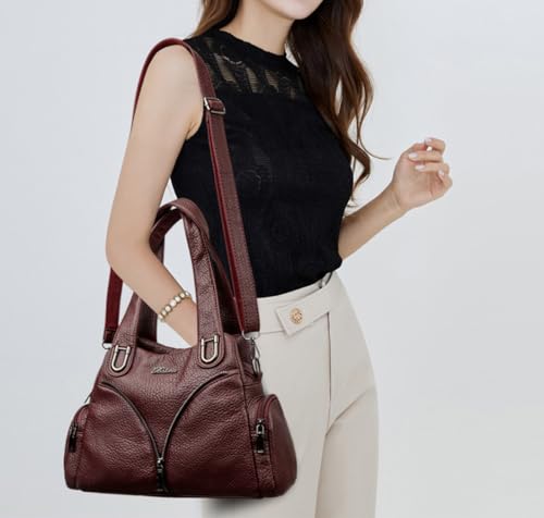 BUKESIYI Damen Tasche Umhängetasche Handtasche Frauen Klein Schultertasche Lack PU Leder Weekender DE77441 Weinrot von BUKESIYI