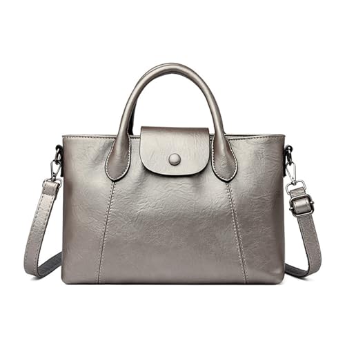 BUKESIYI Damen Tasche Umhängetasche Handtasche Frauen Klein Schultertasche Lack PU Leder Weekender DE77443 Silber von BUKESIYI