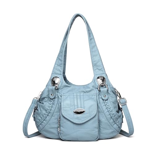 BUKESIYI Damen Tasche Umhängetasche Handtasche Frauen Klein Schultertasche Lack PU Leder Weekender DE77445 Blau von BUKESIYI