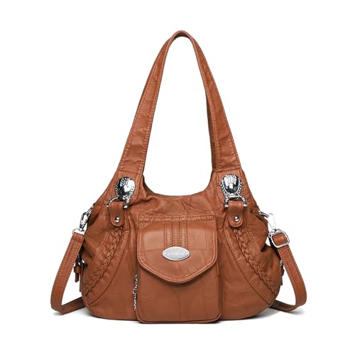 BUKESIYI Damen Tasche Umhängetasche Handtasche Frauen Klein Schultertasche Lack PU Leder Weekender DE77445 Braun von BUKESIYI