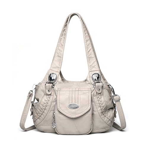 BUKESIYI Damen Tasche Umhängetasche Handtasche Frauen Klein Schultertasche Lack PU Leder Weekender DE77445 Nicht-Gerade Weiss von BUKESIYI