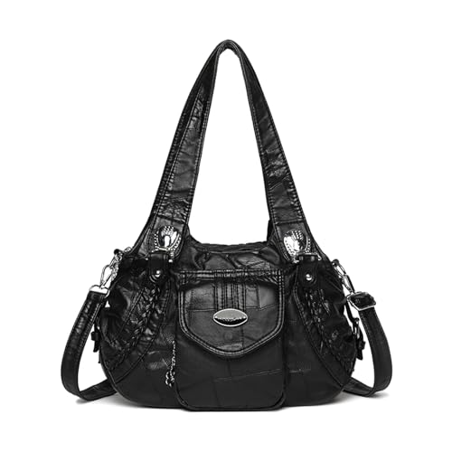 BUKESIYI Damen Tasche Umhängetasche Handtasche Frauen Klein Schultertasche Lack PU Leder Weekender DE77445 Schwarz von BUKESIYI