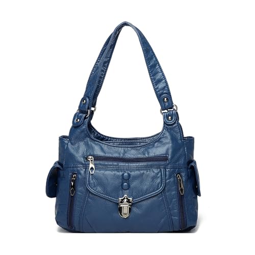 BUKESIYI Damen Tasche Umhängetasche Handtasche Frauen Klein Schultertasche Lack PU Leder Weekender DE77446 Blau von BUKESIYI