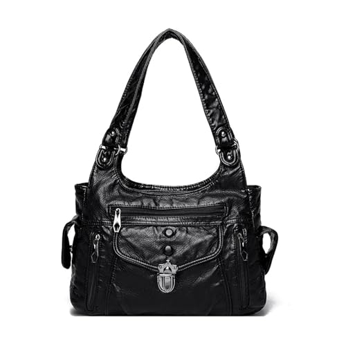 BUKESIYI Damen Tasche Umhängetasche Handtasche Frauen Klein Schultertasche Lack PU Leder Weekender DE77446 Schwarz von BUKESIYI