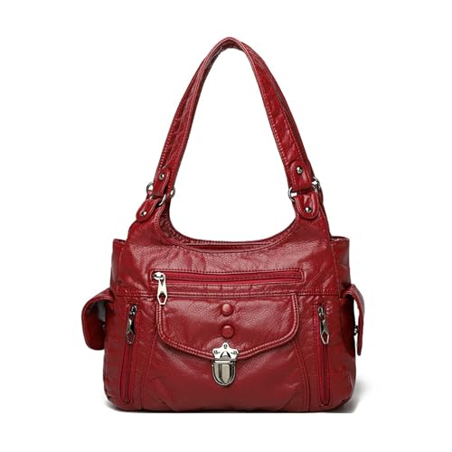 BUKESIYI Damen Tasche Umhängetasche Handtasche Frauen Klein Schultertasche Lack PU Leder Weekender DE77446 Weinrot von BUKESIYI