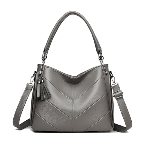 BUKESIYI Damen Tasche Umhängetasche Handtasche Frauen Klein Schultertasche Lack PU Leder Weekender DE77450 Grau von BUKESIYI