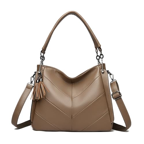 BUKESIYI Damen Tasche Umhängetasche Handtasche Frauen Klein Schultertasche Lack PU Leder Weekender DE77450 Kaffee von BUKESIYI