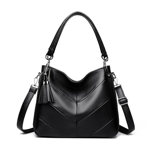 BUKESIYI Damen Tasche Umhängetasche Handtasche Frauen Klein Schultertasche Lack PU Leder Weekender DE77450 Schwarz von BUKESIYI