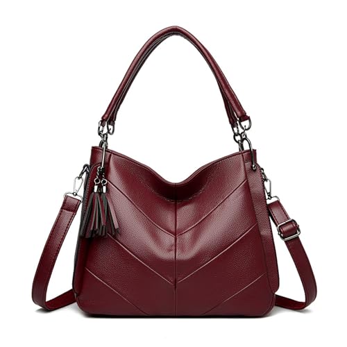 BUKESIYI Damen Tasche Umhängetasche Handtasche Frauen Klein Schultertasche Lack PU Leder Weekender DE77450 Weinrot von BUKESIYI