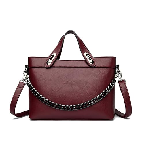 BUKESIYI Damen Tasche Umhängetasche Handtasche Frauen Klein Schultertasche Lack PU Leder Weekender DE77451 Weinrot von BUKESIYI