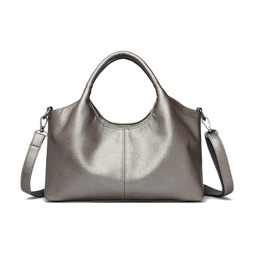 BUKESIYI Damen Tasche Umhängetasche Handtasche Frauen Klein Schultertasche Lack PU Leder Weekender DE77452 Silber von BUKESIYI