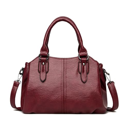 BUKESIYI Damen Tasche Umhängetasche Handtasche Frauen Klein Schultertasche Lack PU Leder Weekender DE77454 Weinrot von BUKESIYI