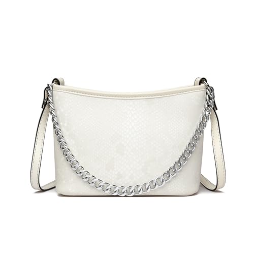 BUKESIYI Damen Tasche Umhängetasche Handtasche Frauen Klein Schultertasche Lack PU Leder Weekender DE77457 Nicht-Gerade Weiss von BUKESIYI