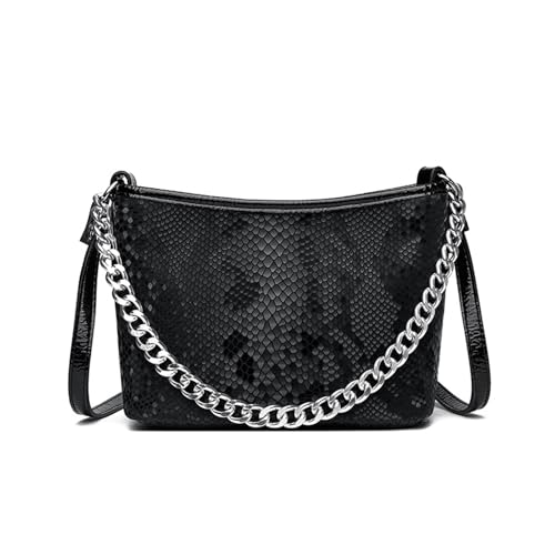 BUKESIYI Damen Tasche Umhängetasche Handtasche Frauen Klein Schultertasche Lack PU Leder Weekender DE77457 Schwarz von BUKESIYI