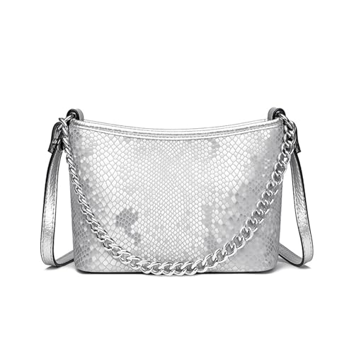 BUKESIYI Damen Tasche Umhängetasche Handtasche Frauen Klein Schultertasche Lack PU Leder Weekender DE77457 Silber von BUKESIYI