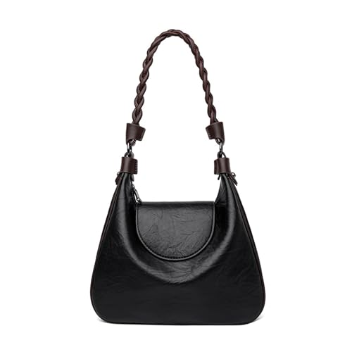 BUKESIYI Damen Tasche Umhängetasche Handtasche Frauen Klein Schultertasche Lack PU Leder Weekender DE77458 Schwarz von BUKESIYI