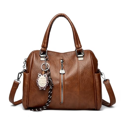 BUKESIYI Damen Tasche Umhängetasche Handtasche Frauen Klein Schultertasche Lack PU Leder Weekender DE77461 Braun von BUKESIYI
