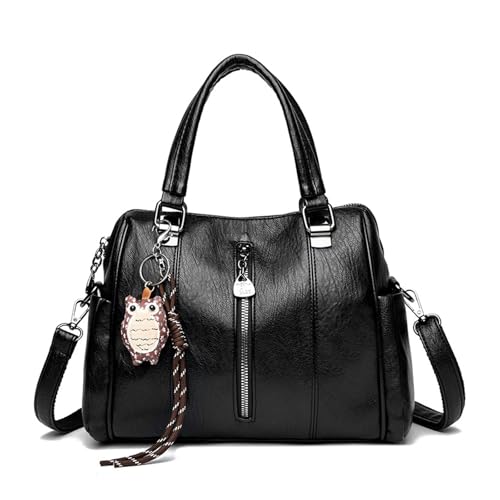 BUKESIYI Damen Tasche Umhängetasche Handtasche Frauen Klein Schultertasche Lack PU Leder Weekender DE77461 Schwarz von BUKESIYI