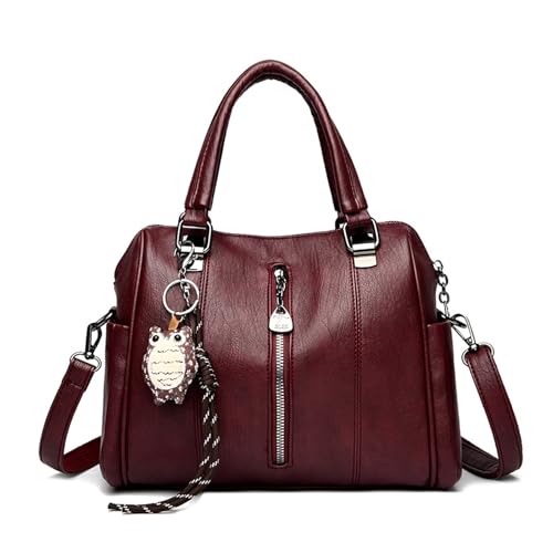 BUKESIYI Damen Tasche Umhängetasche Handtasche Frauen Klein Schultertasche Lack PU Leder Weekender DE77461 Weinrot von BUKESIYI