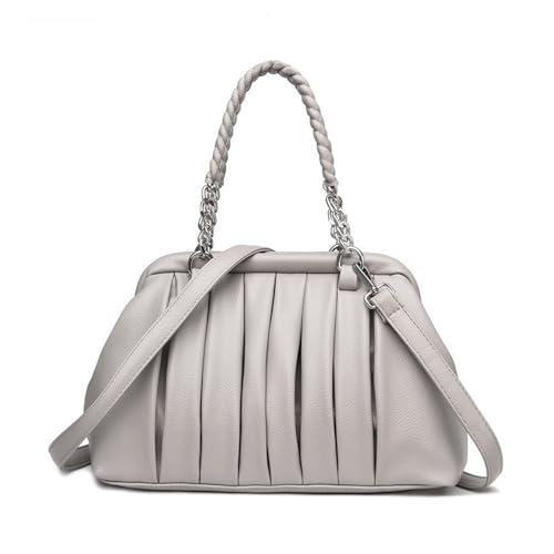 BUKESIYI Damen Tasche Umhängetasche Handtasche Frauen Klein Schultertasche Lack PU Leder Weekender DE77462 Grau von BUKESIYI