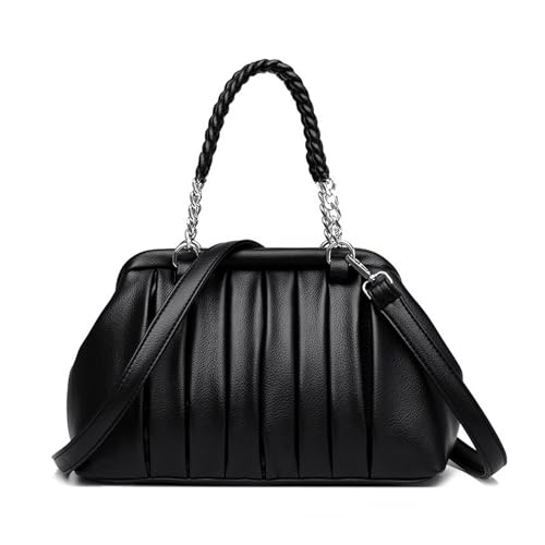 BUKESIYI Damen Tasche Umhängetasche Handtasche Frauen Klein Schultertasche Lack PU Leder Weekender DE77462 Schwarz von BUKESIYI