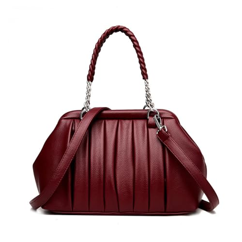 BUKESIYI Damen Tasche Umhängetasche Handtasche Frauen Klein Schultertasche Lack PU Leder Weekender DE77462 Weinrot von BUKESIYI