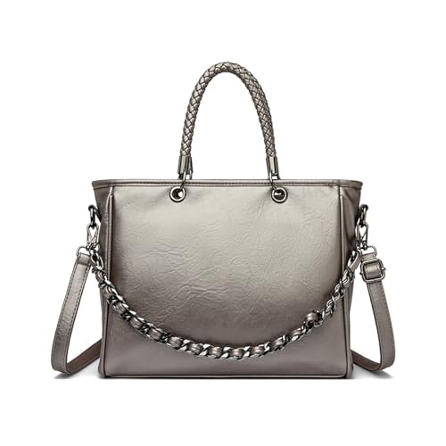 BUKESIYI Damen Tasche Umhängetasche Handtasche Frauen Klein Schultertasche Lack PU Leder Weekender DE77467 Silber von BUKESIYI