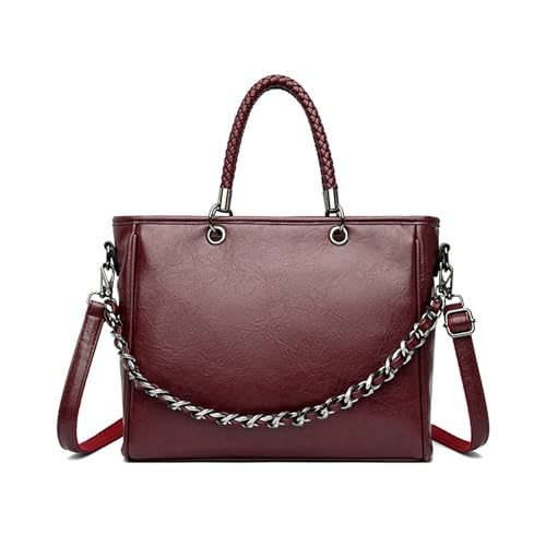 BUKESIYI Damen Tasche Umhängetasche Handtasche Frauen Klein Schultertasche Lack PU Leder Weekender DE77467 Weinrot von BUKESIYI