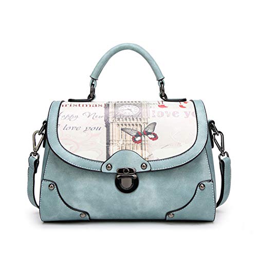 BUKESIYI Damen Tasche Umhängetasche Handtasche Frauen Klein Schultertasche Weekender Lack PU Leder DE77101 Blau von BUKESIYI