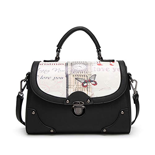 BUKESIYI Damen Tasche Umhängetasche Handtasche Frauen Klein Schultertasche Weekender Lack PU Leder DE77101 Schwarz von BUKESIYI