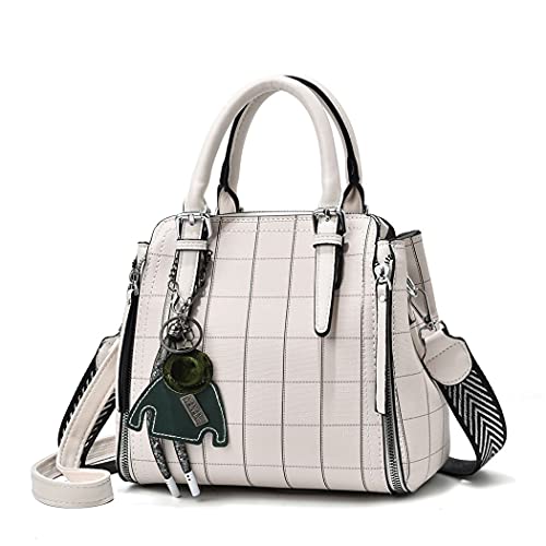 BUKESIYI Damen Tasche Umhängetasche Handtasche Frauen Klein Schultertasche Weekender Lack PU Leder DE77139 Nicht-Gerade Weiss V1 von BUKESIYI