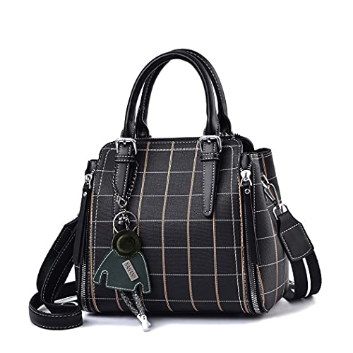 BUKESIYI Damen Tasche Umhängetasche Handtasche Frauen Klein Schultertasche Weekender Lack PU Leder CCDE77139 Schwarz V1 von BUKESIYI