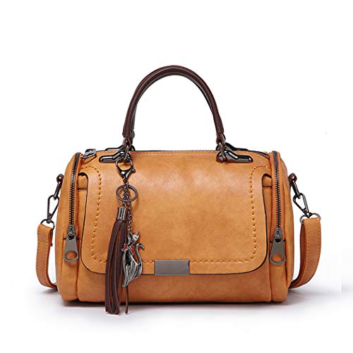 BUKESIYI Damen Tasche Umhängetasche Handtasche Frauen Klein Schultertasche Weekender Lack PU Leder DE77152 Orange Gelb von BUKESIYI