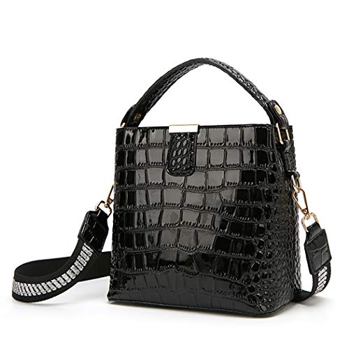 BUKESIYI Damen Tasche Umhängetasche Handtasche Frauen Klein Schultertasche Weekender Lack PU Leder DE77224 Schwarz von BUKESIYI