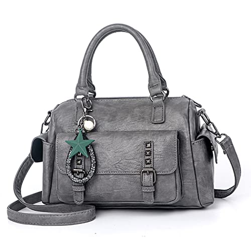 BUKESIYI Damen Tasche Umhängetasche Handtasche Frauen Klein Schultertasche Weekender Lack PU Leder DE77305 Grau von BUKESIYI