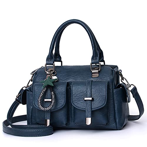 BUKESIYI Damen Tasche Umhängetasche Handtasche Frauen Klein Schultertasche Weekender Lack PU Leder DE77306 Blau V1 von BUKESIYI