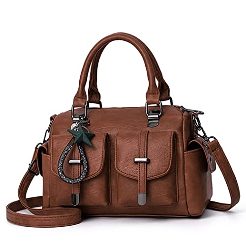 BUKESIYI Damen Tasche Umhängetasche Handtasche Frauen Klein Schultertasche Weekender Lack PU Leder DE77306 Braun V1 von BUKESIYI