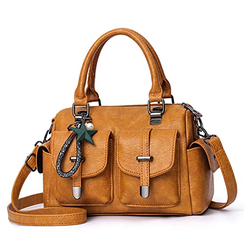 BUKESIYI Damen Tasche Umhängetasche Handtasche Frauen Klein Schultertasche Weekender Lack PU Leder DE77306 Gelb V1 von BUKESIYI