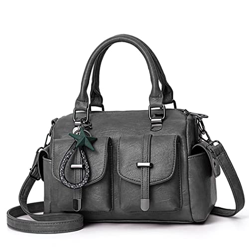 BUKESIYI Damen Tasche Umhängetasche Handtasche Frauen Klein Schultertasche Weekender Lack PU Leder DE77306 Grau V1 von BUKESIYI