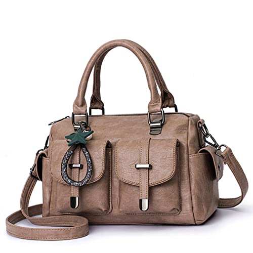 BUKESIYI Damen Tasche Umhängetasche Handtasche Frauen Klein Schultertasche Weekender Lack PU Leder DE77306 Kaki von BUKESIYI