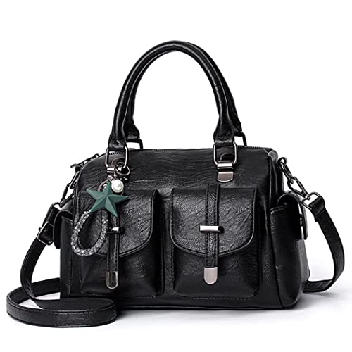 BUKESIYI Damen Tasche Umhängetasche Handtasche Frauen Klein Schultertasche Weekender Lack PU Leder DE77306 Schwarz V1 von BUKESIYI