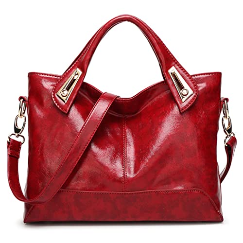 BUKESIYI Damen Tasche Umhängetasche Handtasche Frauen Klein Schultertasche Weekender Lack PU Leder DE77308 Weinrot von BUKESIYI