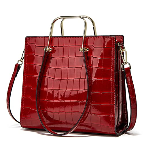 BUKESIYI Damen Tasche Umhängetasche Handtasche Frauen Klein Schultertasche Weekender Lack PU Leder DE77309 Weinrot von BUKESIYI