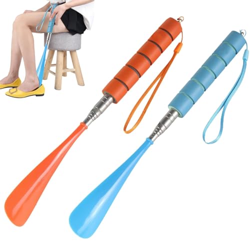 BUKYCAT 2 Stück Schuhlöffel, Schuhanzieher Helfer, Shoe Horn, Langer Griff Metall Schuhanzieher, Teleskopisch 30~71cm, Lang Ausziehbarer Schuhanzieher, für Herren, Damen, Kinder, Senioren von BUKYCAT