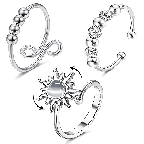 BUKYCAT 3 Stk Angst Fidget Ringe, Verstellbare Spinnerringe, Zirkonia Ringe für Damen (B) von BUKYCAT