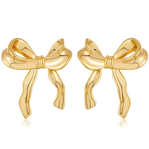 Bow Earrings, Gold Silber Bogen Ohrstecker Ohrringe, Schleifen Ohrringe für Damen, Schleife Ohrstecker, Bow Ribbon Stud Earrings, Für Frauen Dame Mädchen Valentinstag Geschenke von BUKYCAT