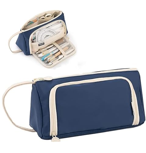 Federmäppchen, Grossem Pencil Case, Teenager Mäppchen, Stiftetasche, Bleistift Beutel, Etui Stiftem, Große Kapazität Pencil Case, mit Tragegriff für Schule Büro Unisex Student (Marineblau) von BUKYCAT