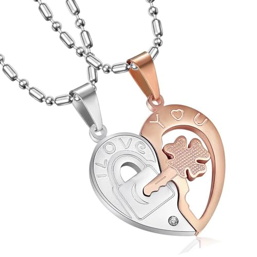 Puzzle Herz Pärchen Kette mit Gravur " I love you ", Edelstahl Pärchen Herz Puzzle Halskette, Freundschaftskette, Halbes Herz Anhänger Halskette für Paare,Damen,Herren,Freund (Silber und Roségold) von BUKYCAT