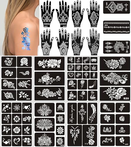 19 Sheets Henna Tattoo Stencils Kit Reusable for Women Girls and Kids,255+ PCS Temporary Indian Arabian Glitter Airbrush Tattoo Stencils for Face Body Paint DIY 19 Sheets Henna Tattoo Stencils Kit Reusable for Women Girls and Kids,255+ PCS Temporary Indian Arabian Glitter Airbrush Tattoo Stencils for Face Body Paint DIY von BULEFSEA