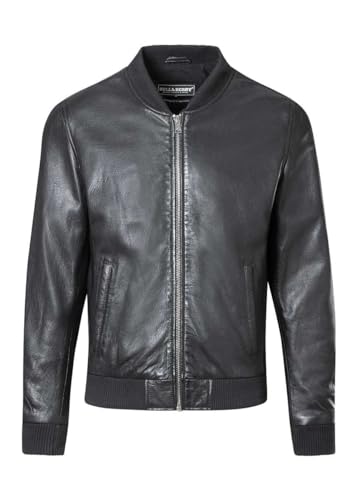 BULL&BERRY College Nappa Lederjacke - Klassischer Varsity Bomber Stil (DE/NL/SE/PL, Alphanumerisch, S, Regular, Regular, SCHWARZ) von BULL&BERRY